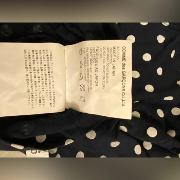 Comme Des Garcons PLAY Polka Dot Long Sleeve Tee White & Navy Size Small - Picture 9 of 9